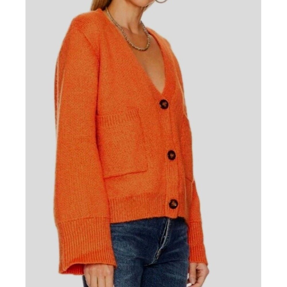 Apparis Marcella Women's Vermillion Orange Button Cardigan Knit Sweater Size XS
